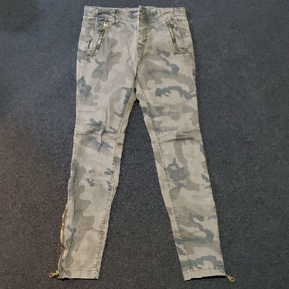 Zara Basic Camo Ankle Skinny Pants w/ Zipper Accents